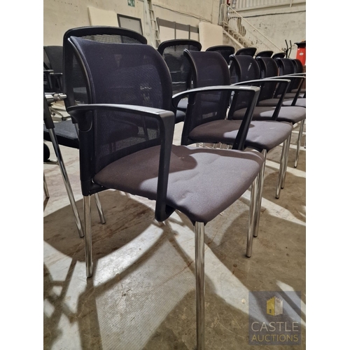 699E - Set of 6 x Black Office Chairs with Arms, Fabric Seat and Mesh Back, Over Chrome Legs, (6)