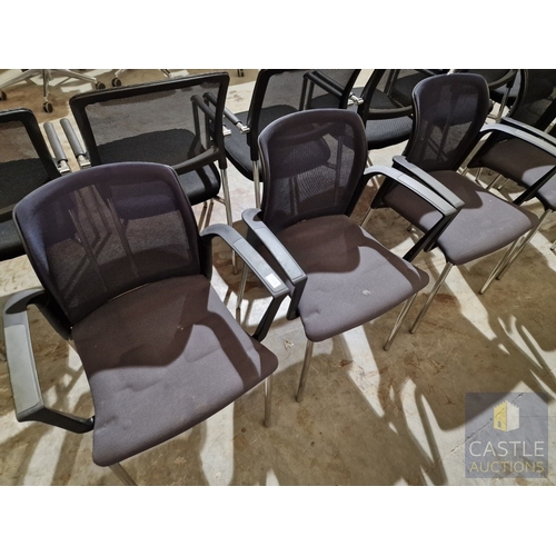 699E - Set of 6 x Black Office Chairs with Arms, Fabric Seat and Mesh Back, Over Chrome Legs, (6)