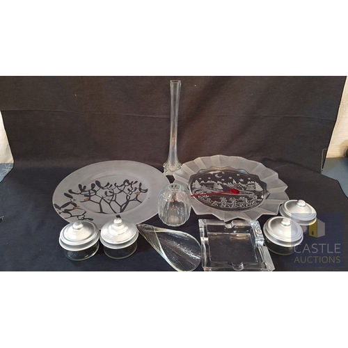 700F - Assorted Collection of Glass Retro and Modern Tableware; Inc. Astray, Platters, Storage Jars with Li... 