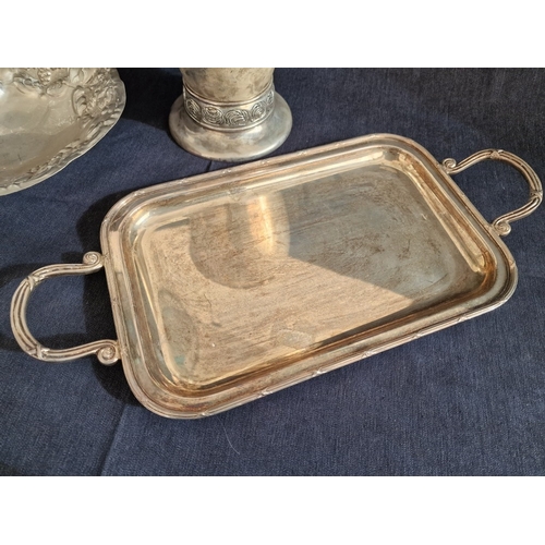 712F - Impressive White Metal Baluster Vase with Two Decorative Bands, Silver Plated Twin Handle Tray and D... 