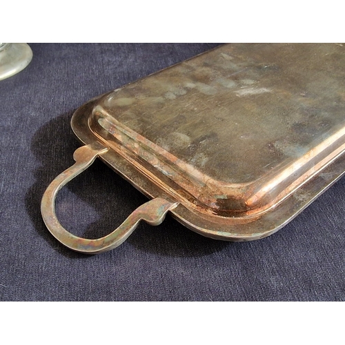 712F - Impressive White Metal Baluster Vase with Two Decorative Bands, Silver Plated Twin Handle Tray and D... 