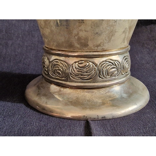 712F - Impressive White Metal Baluster Vase with Two Decorative Bands, Silver Plated Twin Handle Tray and D... 