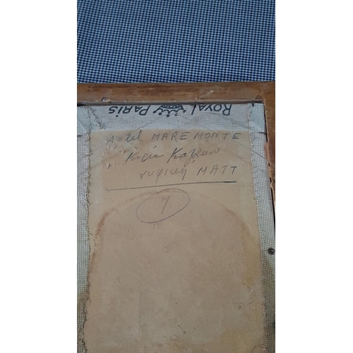 720F - Vintage Framed Needlework in Cross Stitch- Victorian Style Courting Couple in Silhouette (Approx. 24... 