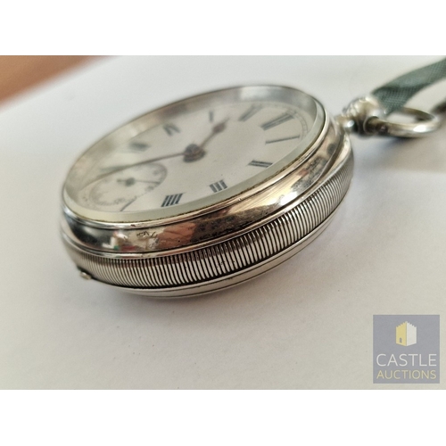 721F - Antique Sterling Silver Pocket Watch, Key Wound Movement * Running When Lotted *, with White Face & ... 