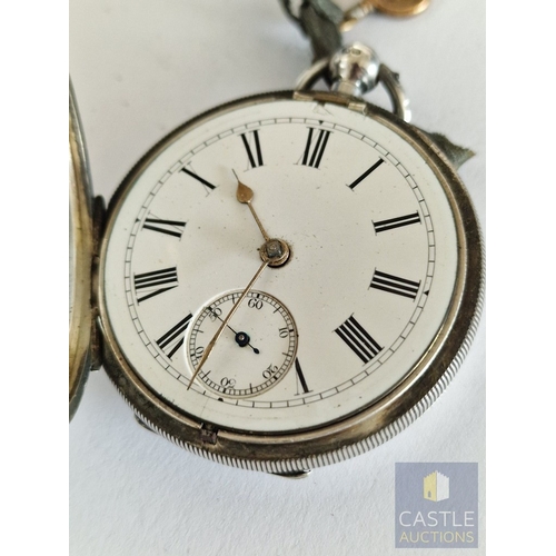 721F - Antique Sterling Silver Pocket Watch, Key Wound Movement * Running When Lotted *, with White Face & ... 