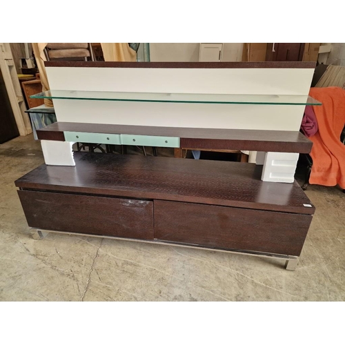726F - Modern Wenge Colour Wood Effect TV / Lounge Unit with 2 x Large Drawers Over Chrome Base / Legs, wit... 