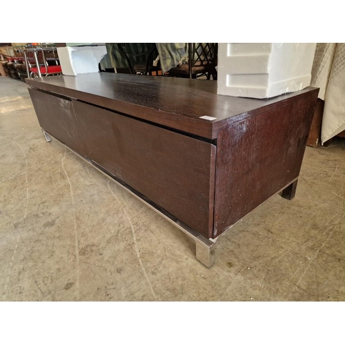 726F - Modern Wenge Colour Wood Effect TV / Lounge Unit with 2 x Large Drawers Over Chrome Base / Legs, wit... 