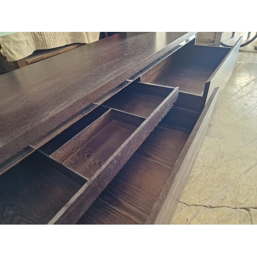 726F - Modern Wenge Colour Wood Effect TV / Lounge Unit with 2 x Large Drawers Over Chrome Base / Legs, wit... 