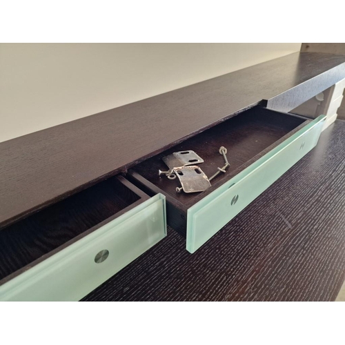 726F - Modern Wenge Colour Wood Effect TV / Lounge Unit with 2 x Large Drawers Over Chrome Base / Legs, wit... 