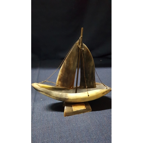 731F - Vintage  Hand Carved Folk  Art Made from Natural Horn (Cow or Bull); Double Candle Holder, Bird Scul... 