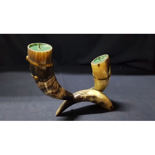731F - Vintage  Hand Carved Folk  Art Made from Natural Horn (Cow or Bull); Double Candle Holder, Bird Scul... 