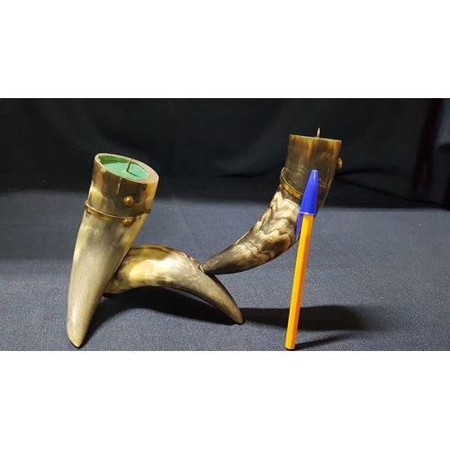 731F - Vintage  Hand Carved Folk  Art Made from Natural Horn (Cow or Bull); Double Candle Holder, Bird Scul... 