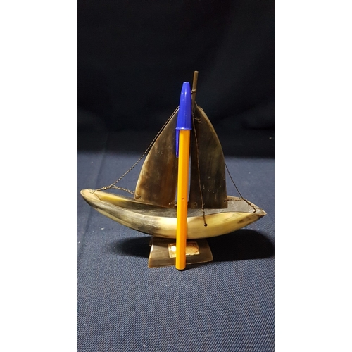 731F - Vintage  Hand Carved Folk  Art Made from Natural Horn (Cow or Bull); Double Candle Holder, Bird Scul... 