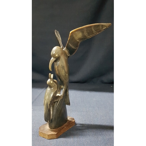 731F - Vintage  Hand Carved Folk  Art Made from Natural Horn (Cow or Bull); Double Candle Holder, Bird Scul... 