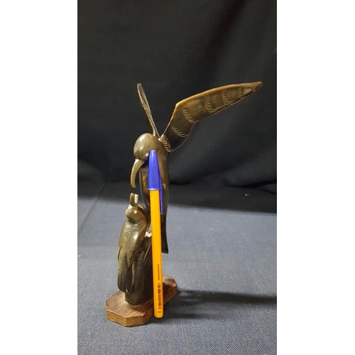 731F - Vintage  Hand Carved Folk  Art Made from Natural Horn (Cow or Bull); Double Candle Holder, Bird Scul... 