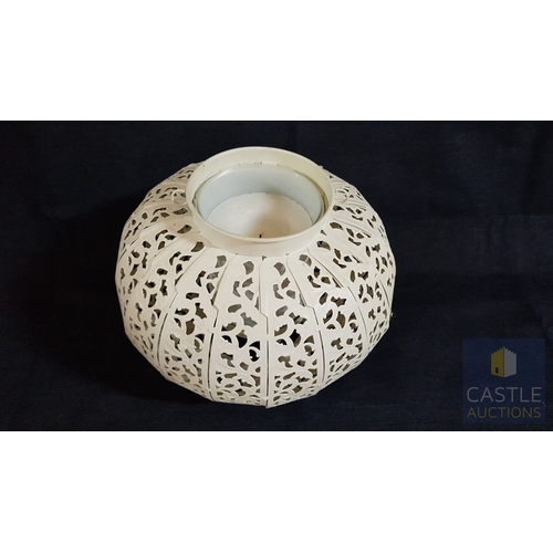 735F - Large Garden Lantern/Candle Holder, Metal, Highly Ornate in Filigree White Finished Pattern (Approx.... 