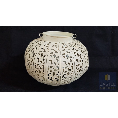 735F - Large Garden Lantern/Candle Holder, Metal, Highly Ornate in Filigree White Finished Pattern (Approx.... 