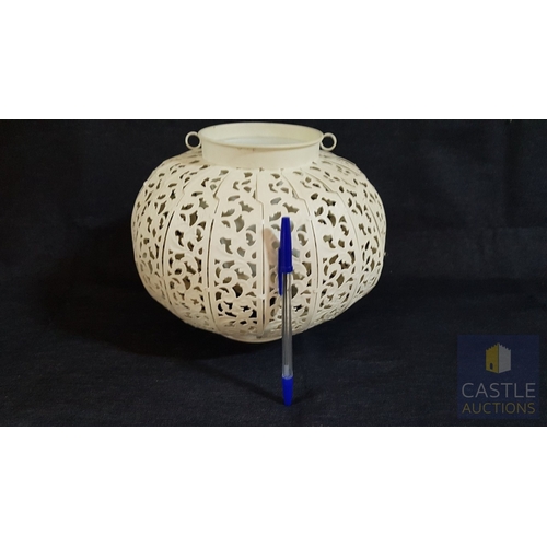 735F - Large Garden Lantern/Candle Holder, Metal, Highly Ornate in Filigree White Finished Pattern (Approx.... 