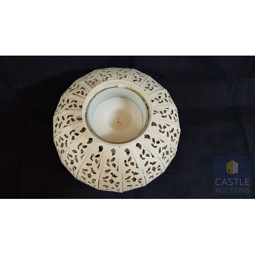 735F - Large Garden Lantern/Candle Holder, Metal, Highly Ornate in Filigree White Finished Pattern (Approx.... 