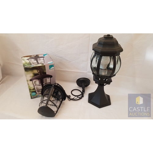 739F - 2x Garden Lanterns, Vintage Style Hanging and Column Light, Un-Used, Original Boxes, Untested, (2)