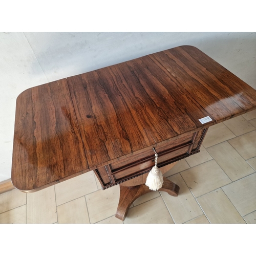740F - Excellent Antique Rosewood Work Table, Circa 19th Century, Drop Leaf Table with 4-Cluster Column Ped... 