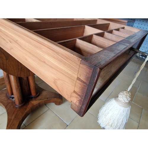 740F - Excellent Antique Rosewood Work Table, Circa 19th Century, Drop Leaf Table with 4-Cluster Column Ped... 