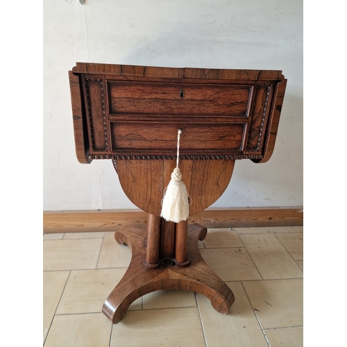 740F - Excellent Antique Rosewood Work Table, Circa 19th Century, Drop Leaf Table with 4-Cluster Column Ped... 