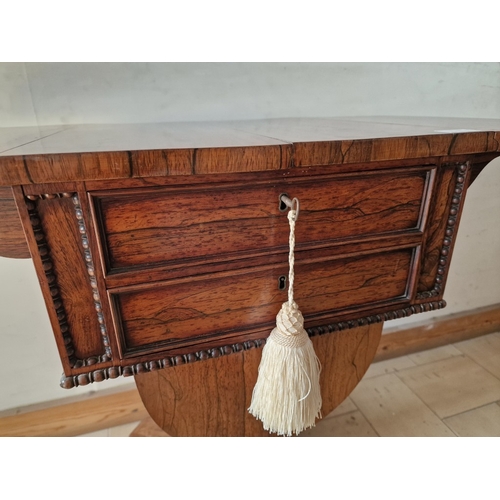 740F - Excellent Antique Rosewood Work Table, Circa 19th Century, Drop Leaf Table with 4-Cluster Column Ped... 