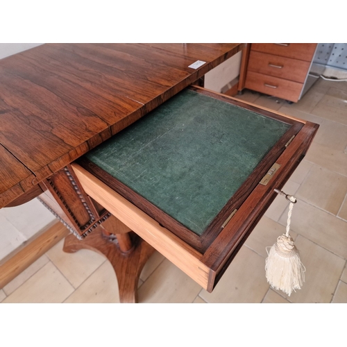 740F - Excellent Antique Rosewood Work Table, Circa 19th Century, Drop Leaf Table with 4-Cluster Column Ped... 