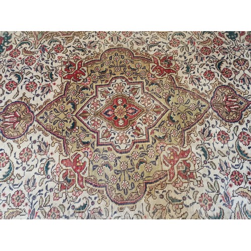 746F - Antique Hand Woven Persian Tabriz Carpet with Central Medallion, Floral Decoration and Green & Beige... 
