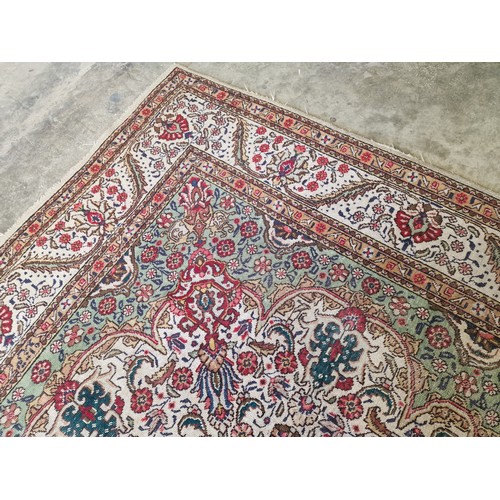 746F - Antique Hand Woven Persian Tabriz Carpet with Central Medallion, Floral Decoration and Green & Beige... 