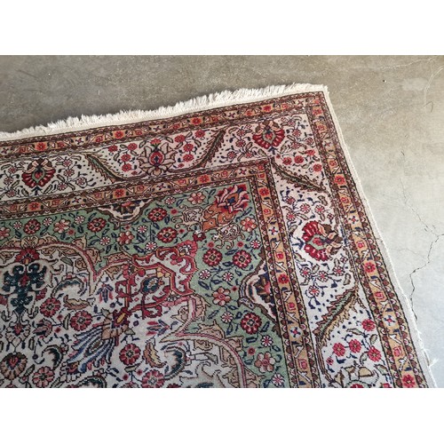 746F - Antique Hand Woven Persian Tabriz Carpet with Central Medallion, Floral Decoration and Green & Beige... 