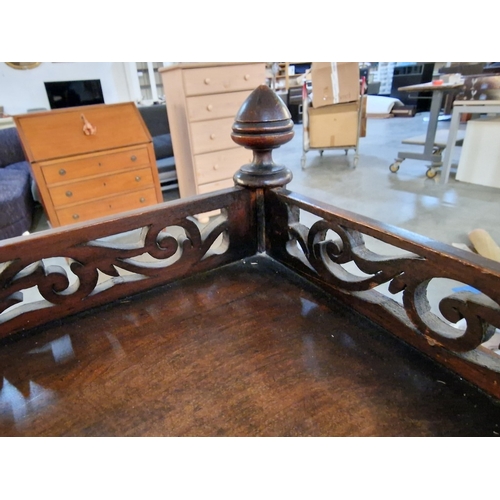 748F - Antique / Victorian Burr Walnut 3-Tier Whatnot with Turned Supports and Pierced Fretwork Gallery, (A... 