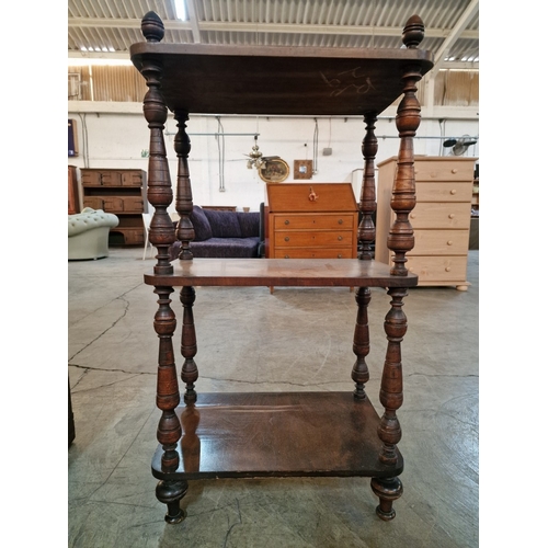 748F - Antique / Victorian Burr Walnut 3-Tier Whatnot with Turned Supports and Pierced Fretwork Gallery, (A... 