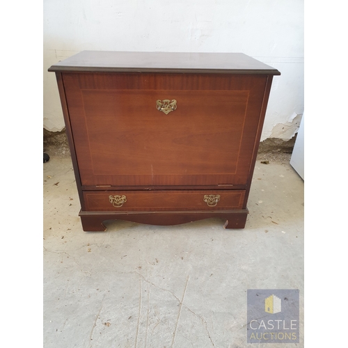 326 - Dark Wood Record & Cassette Storage Unit With Drop Down Front Panel & Lower Drawer.
Size 66 x 63 x 4... 