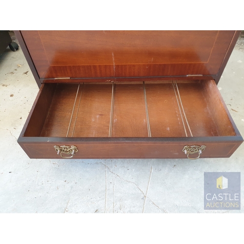 326 - Dark Wood Record & Cassette Storage Unit With Drop Down Front Panel & Lower Drawer.
Size 66 x 63 x 4... 