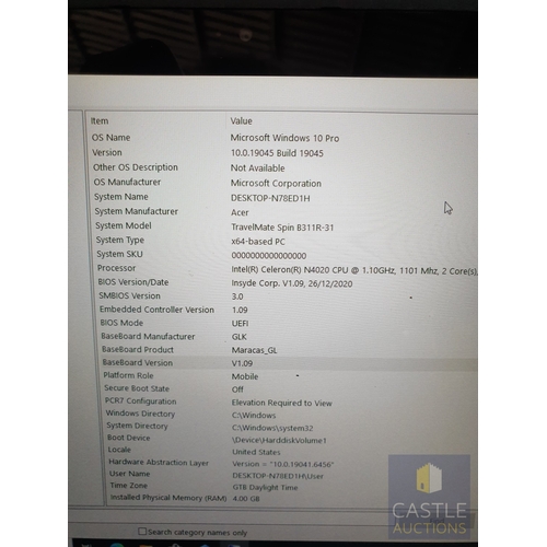 333 - Acer Travelmate Laptop With Intel 1.1GHz Processor, 4GB RAM, 57.5GB Storage, Running Windows 10Pro. ... 