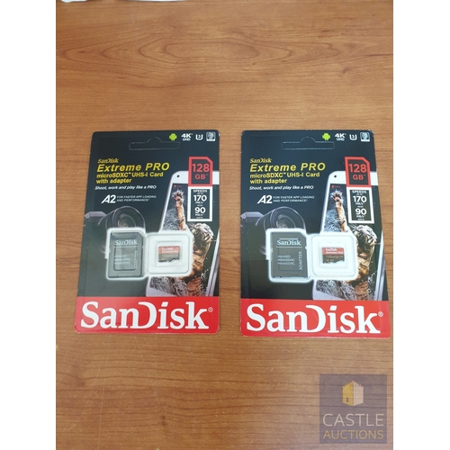 341 - 2 x Unopened SanDisk Extreme Pro 128GB Micro SDXC Cards With Adapters.