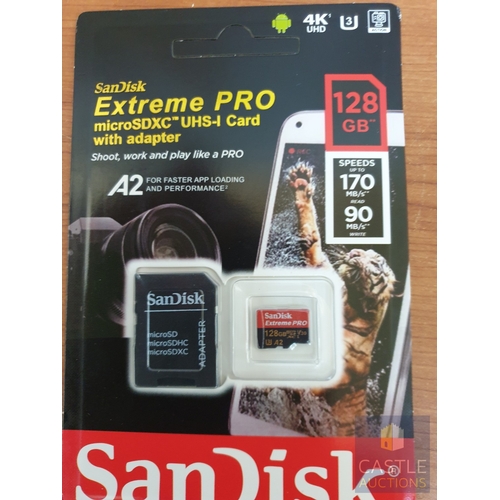 341 - 2 x Unopened SanDisk Extreme Pro 128GB Micro SDXC Cards With Adapters.