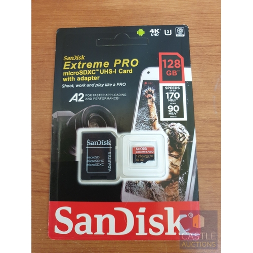 341 - 2 x Unopened SanDisk Extreme Pro 128GB Micro SDXC Cards With Adapters.