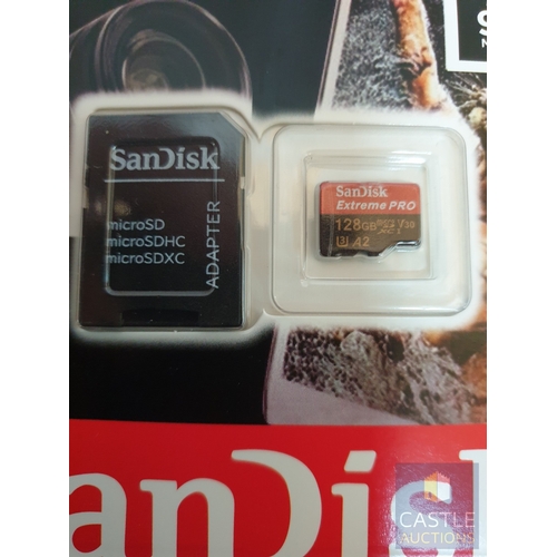 341 - 2 x Unopened SanDisk Extreme Pro 128GB Micro SDXC Cards With Adapters.