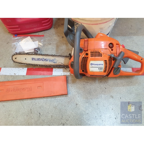 343 - Husqvarna Petrol Chainsaw With Spare Chain, Chainsaw Bar, Chainsaw Oil, 2 Stroke Oil & Petrol Contai... 