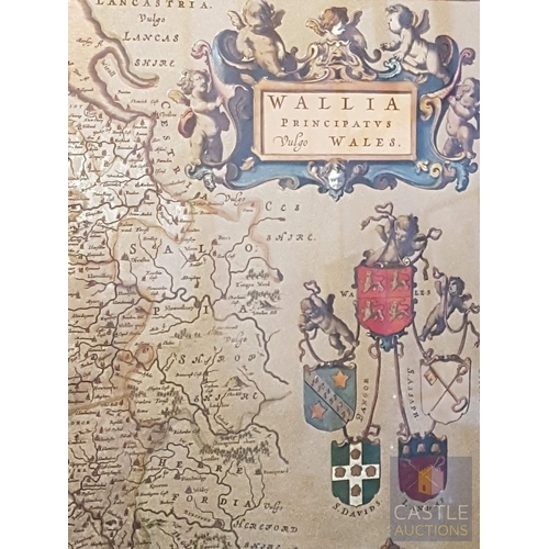 319 - Antique- Style Map Depicting Wales (Labeled as 'Wallia'), Reproduction, Framed (Approx. 54cm x 44cm)