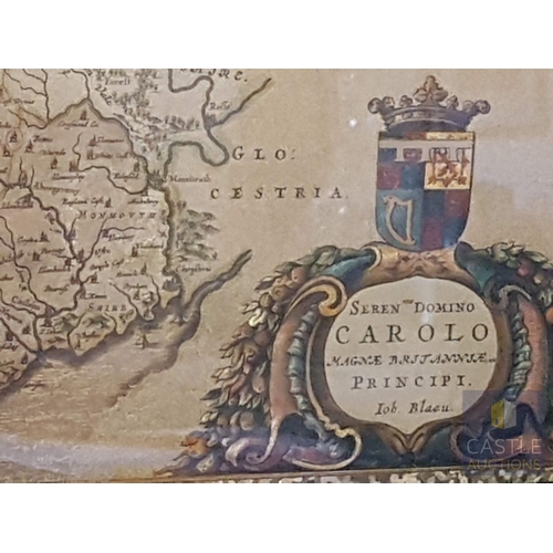 319 - Antique- Style Map Depicting Wales (Labeled as 'Wallia'), Reproduction, Framed (Approx. 54cm x 44cm)