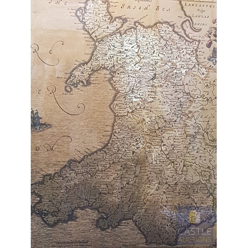319 - Antique- Style Map Depicting Wales (Labeled as 'Wallia'), Reproduction, Framed (Approx. 54cm x 44cm)