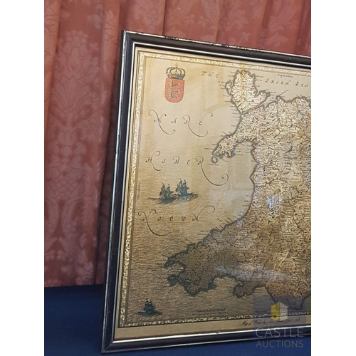 319 - Antique- Style Map Depicting Wales (Labeled as 'Wallia'), Reproduction, Framed (Approx. 54cm x 44cm)