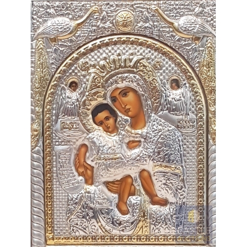 321 - 'Mother and Child' Holy Ikon, Made of Silver 925 with Depicts Traditional Hagiography, Copy of Byzan... 