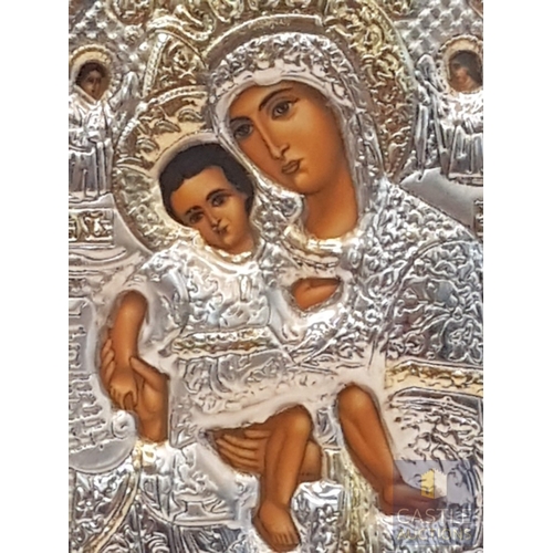 321 - 'Mother and Child' Holy Ikon, Made of Silver 925 with Depicts Traditional Hagiography, Copy of Byzan... 