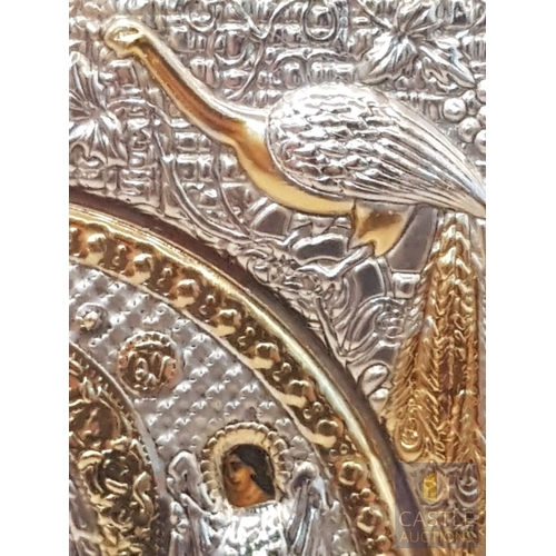 321 - 'Mother and Child' Holy Ikon, Made of Silver 925 with Depicts Traditional Hagiography, Copy of Byzan... 