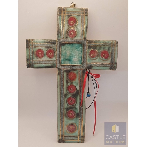 322 - Folk Art., Ceramic Handmade Decorative Cross (Approx. 28.5cm x 19cm)